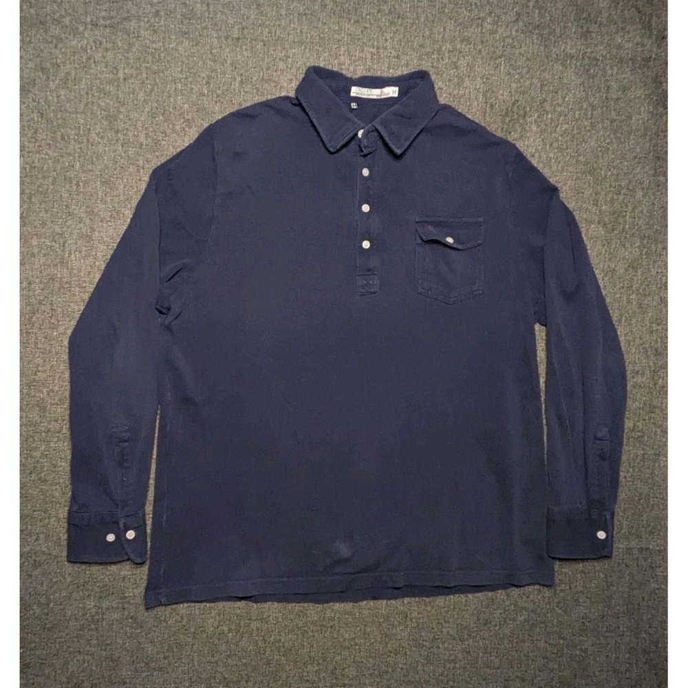 Criquet Polo Shirt Mens 2XL XXL Blue Long Sleeve Lightweight Pima Cotton Stretch